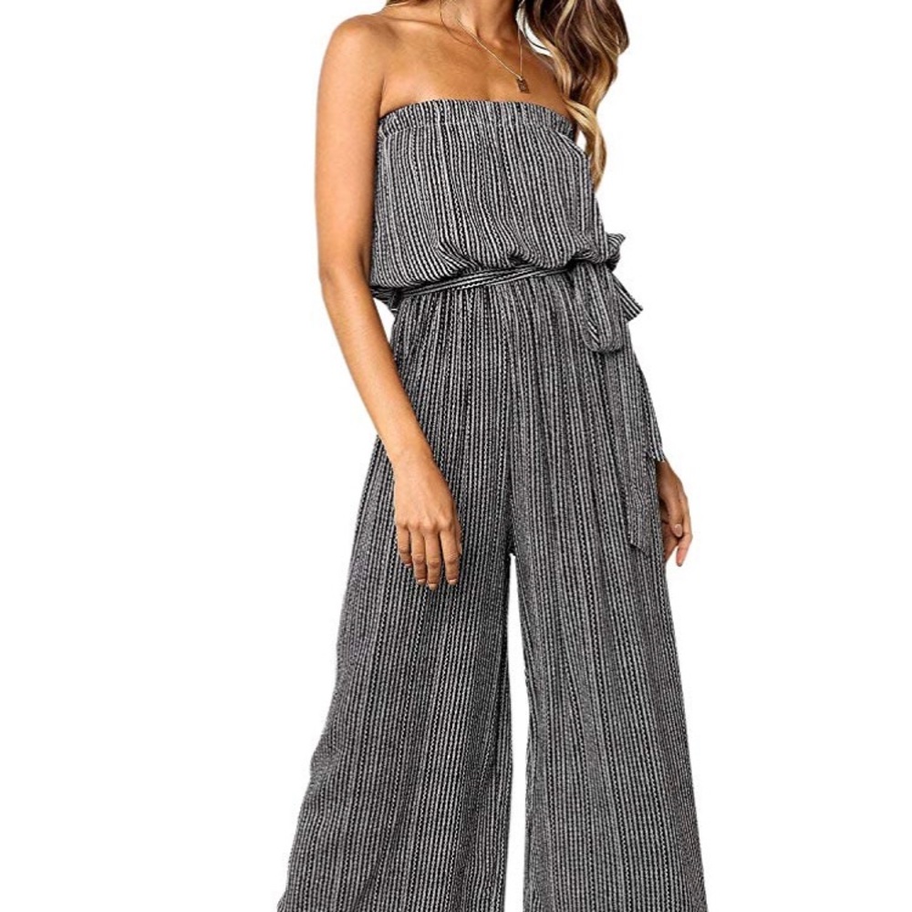 Off shoulder wide leg belted jumpsuit